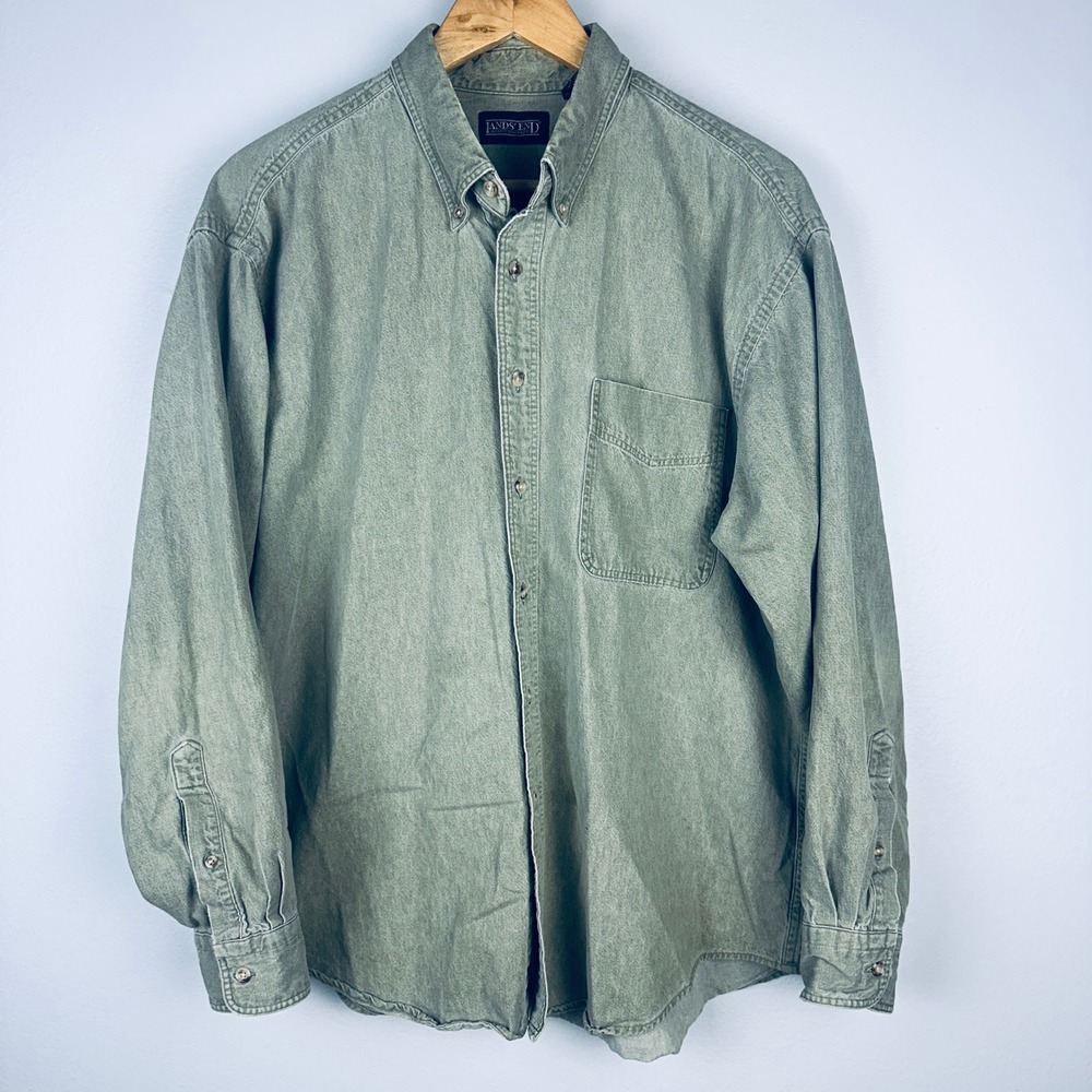 Vintage Lands End Button Down Shirt Men's XL Made In USA